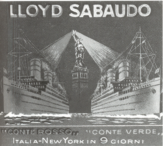 1905-10 - La società di navigazione Lloyd Sabaudo di Genova reclamizza con una cartolina la celerità dei suoi piroscafi Conte Rosso e Conte Verde