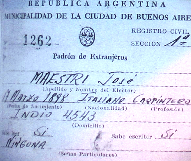 1957 - B. Aires (Argentina) - Documento di identificazione